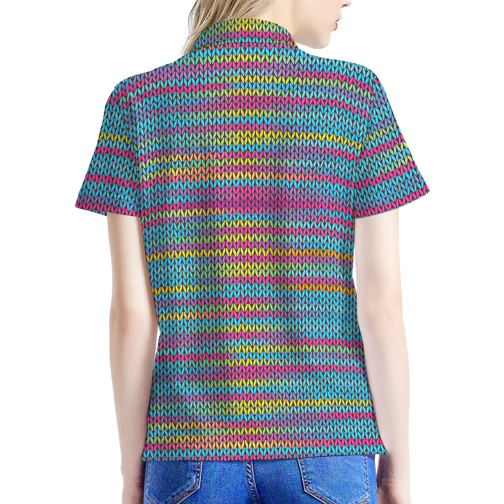Colorful Knitted Pattern Print Women's Polo Shirt