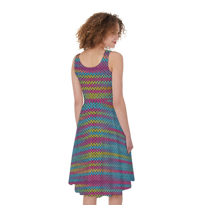 Colorful Knitted Pattern Print Women's Sleeveless Dress