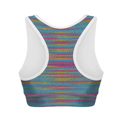 Colorful Knitted Pattern Print Women's Sports Bra