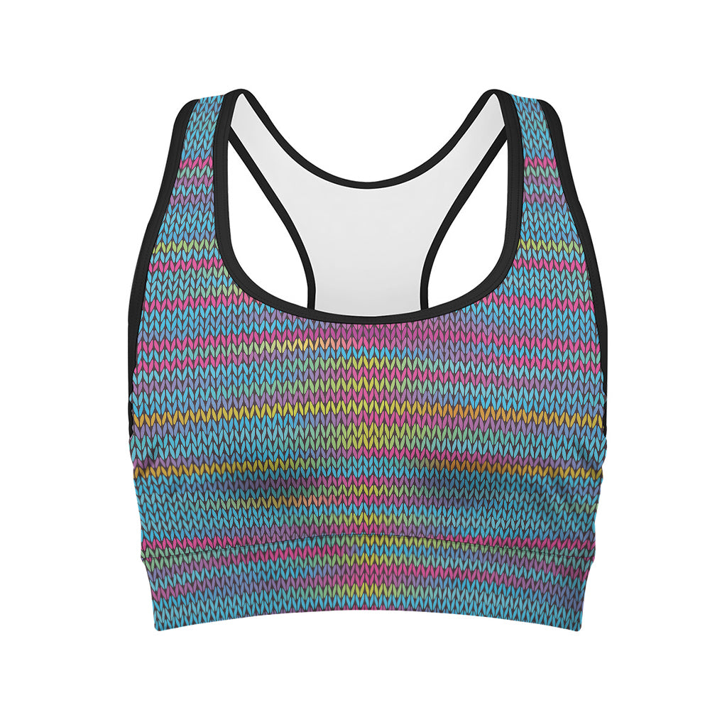 Colorful Knitted Pattern Print Women's Sports Bra