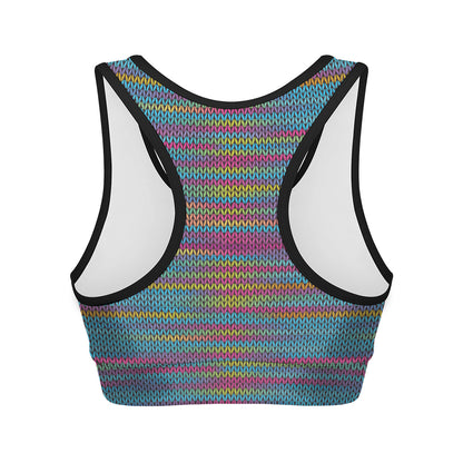 Colorful Knitted Pattern Print Women's Sports Bra