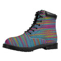 Colorful Knitted Pattern Print Padded Collar Lace Up Boots