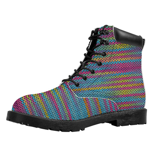 Colorful Knitted Pattern Print Work Boots