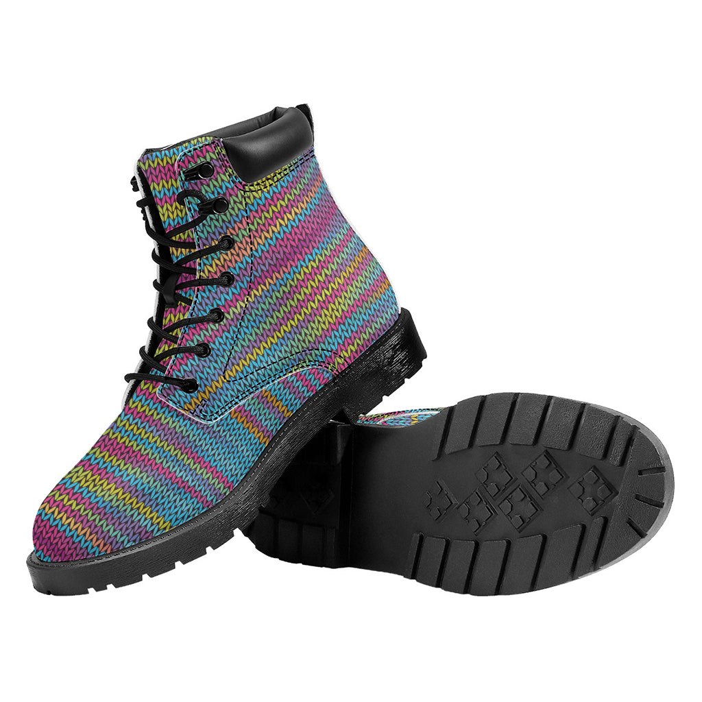 Colorful Knitted Pattern Print Work Boots