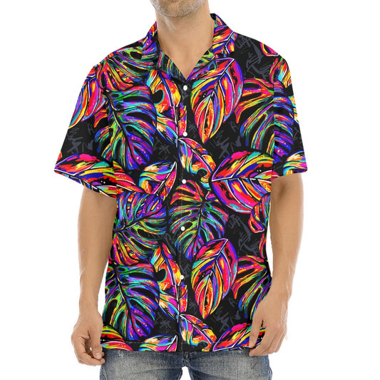 Colorful Leaf Tropical Pattern Print Aloha Shirt