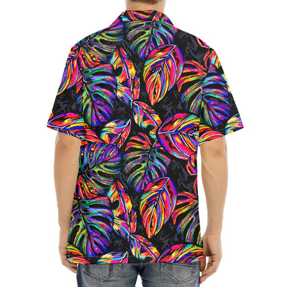 Colorful Leaf Tropical Pattern Print Aloha Shirt