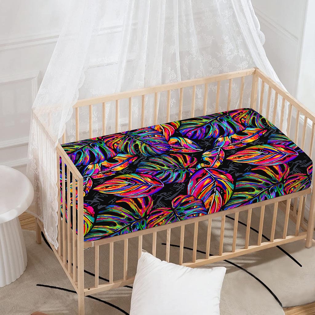 Colorful Leaf Tropical Pattern Print Baby Crib Sheet