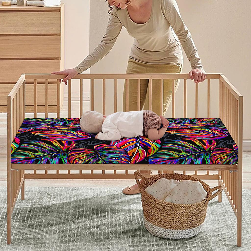Colorful Leaf Tropical Pattern Print Baby Crib Sheet