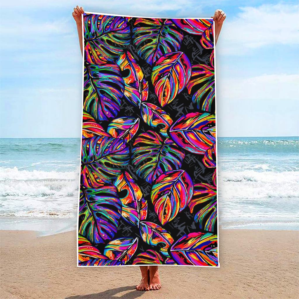 Colorful Leaf Tropical Pattern Print Beach Towel