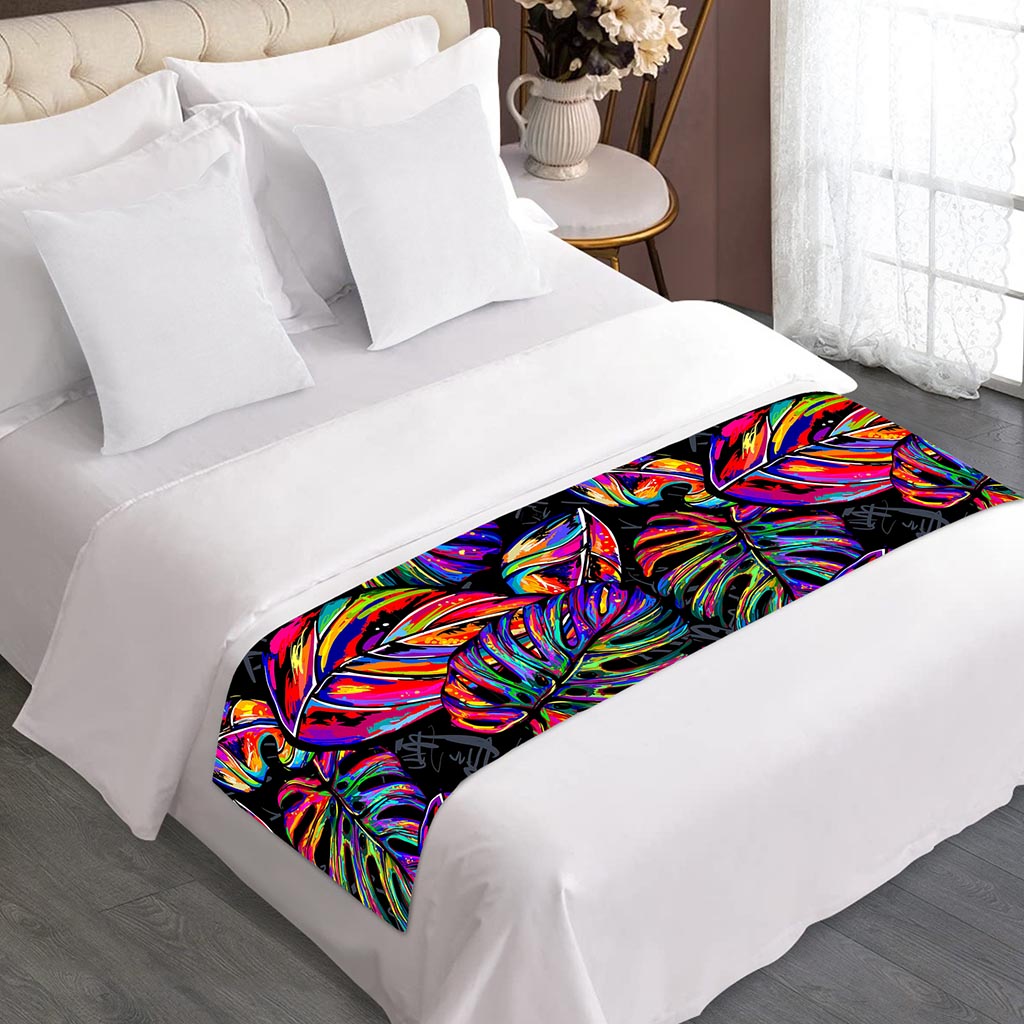 Colorful Leaf Tropical Pattern Print Bed Runner