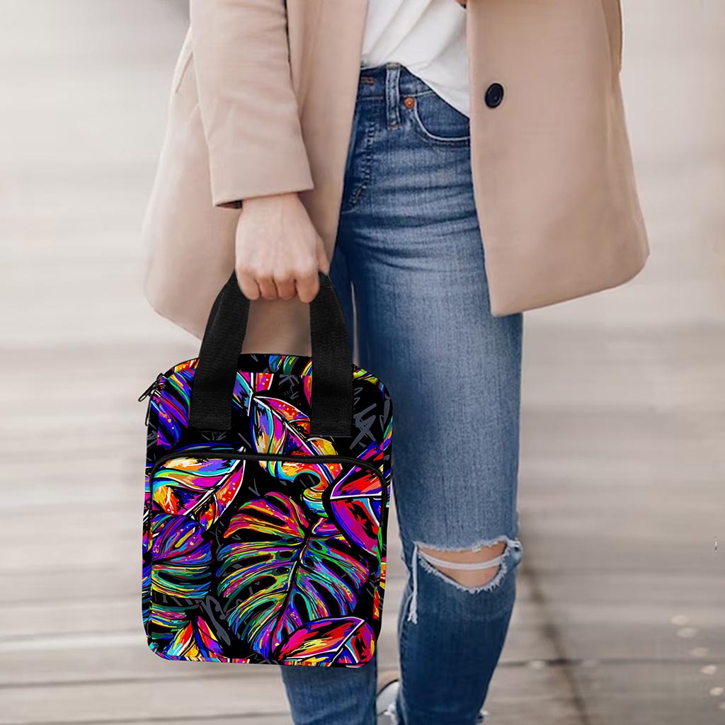 Colorful Leaf Tropical Pattern Print Bible Tote Bag