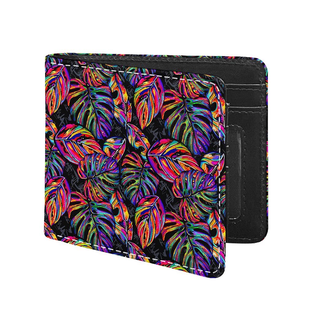 Colorful Leaf Tropical Pattern Print Bifold Wallet