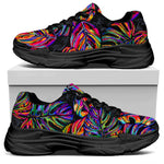 Colorful Leaf Tropical Pattern Print Black Chunky Shoes