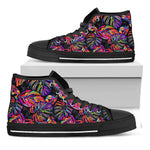 Colorful Leaf Tropical Pattern Print Black High Top Sneakers