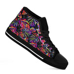 Colorful Leaf Tropical Pattern Print Black High Top Sneakers