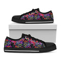 Colorful Leaf Tropical Pattern Print Black Low Top Sneakers