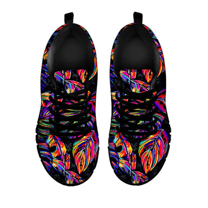Colorful Leaf Tropical Pattern Print Black Running Shoes