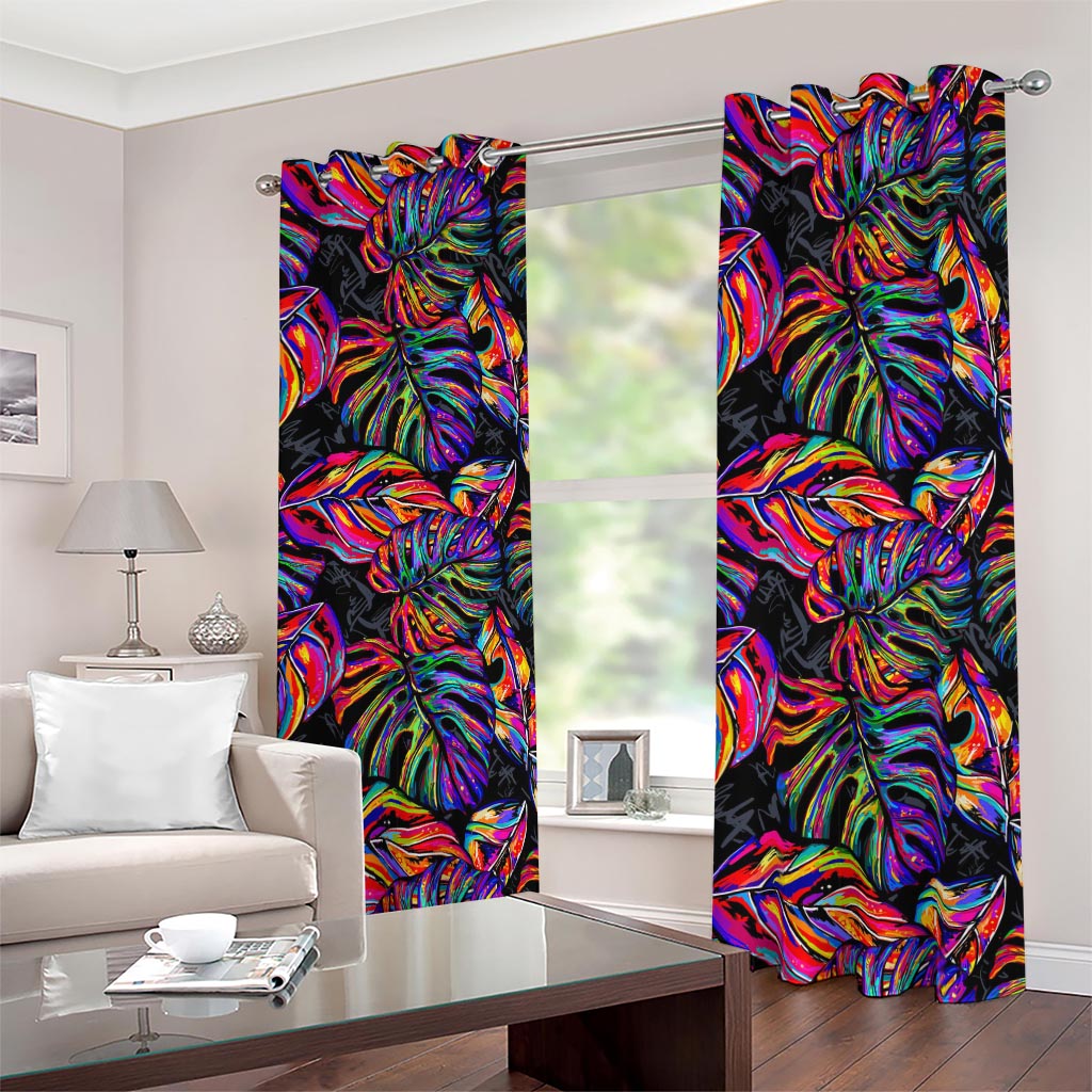 Colorful Leaf Tropical Pattern Print Blackout Grommet Curtains