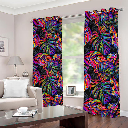 Colorful Leaf Tropical Pattern Print Blackout Grommet Curtains
