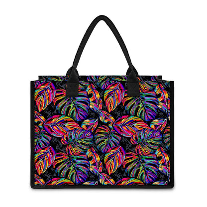 Colorful Leaf Tropical Pattern Print Canvas Tote Bag