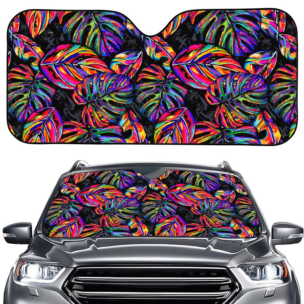 Colorful Leaf Tropical Pattern Print Car Windshield Sun Shade