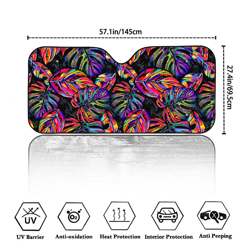 Colorful Leaf Tropical Pattern Print Car Windshield Sun Shade