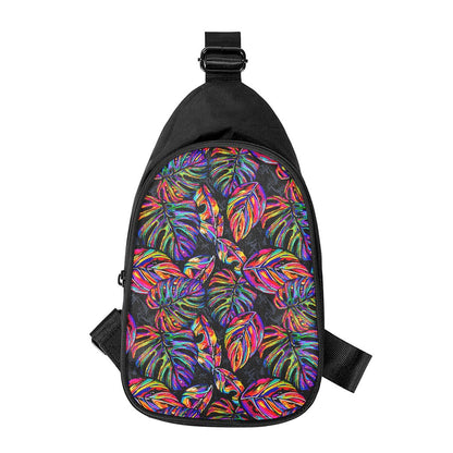 Colorful Leaf Tropical Pattern Print Chest Bag