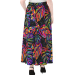 Colorful Leaf Tropical Pattern Print Chiffon Maxi Skirt