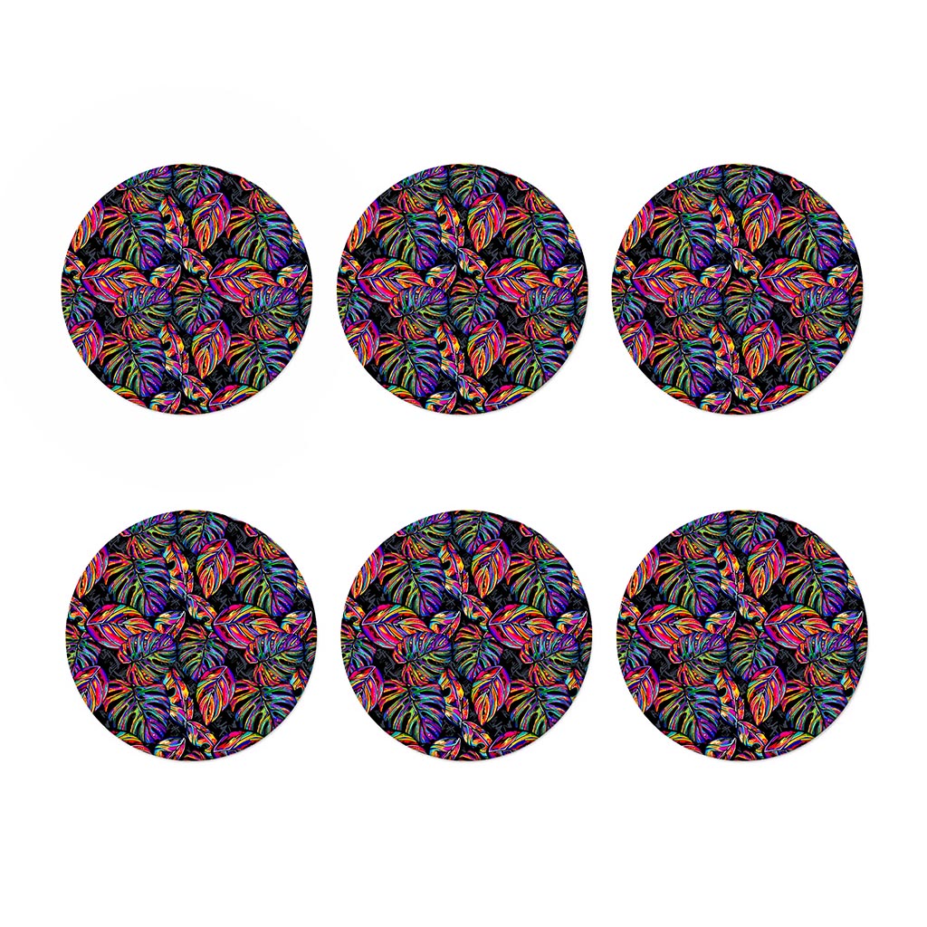 Colorful Leaf Tropical Pattern Print Coaster Set