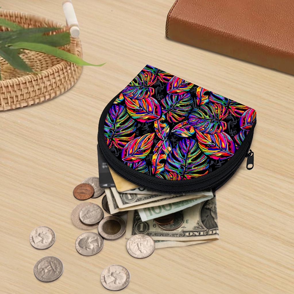 Colorful Leaf Tropical Pattern Print Coin Purse