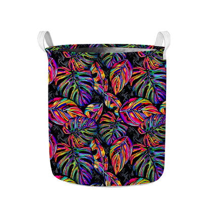 Colorful Leaf Tropical Pattern Print Collapsible Laundry Basket