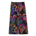 Colorful Leaf Tropical Pattern Print Cotton Front Slit Maxi Skirt