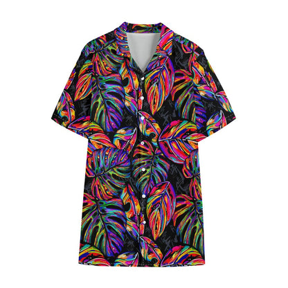 Colorful Leaf Tropical Pattern Print Cotton Hawaiian Shirt