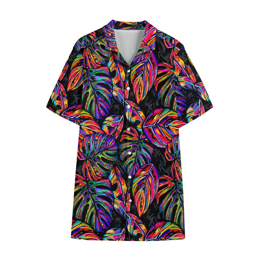 Colorful Leaf Tropical Pattern Print Cotton Hawaiian Shirt