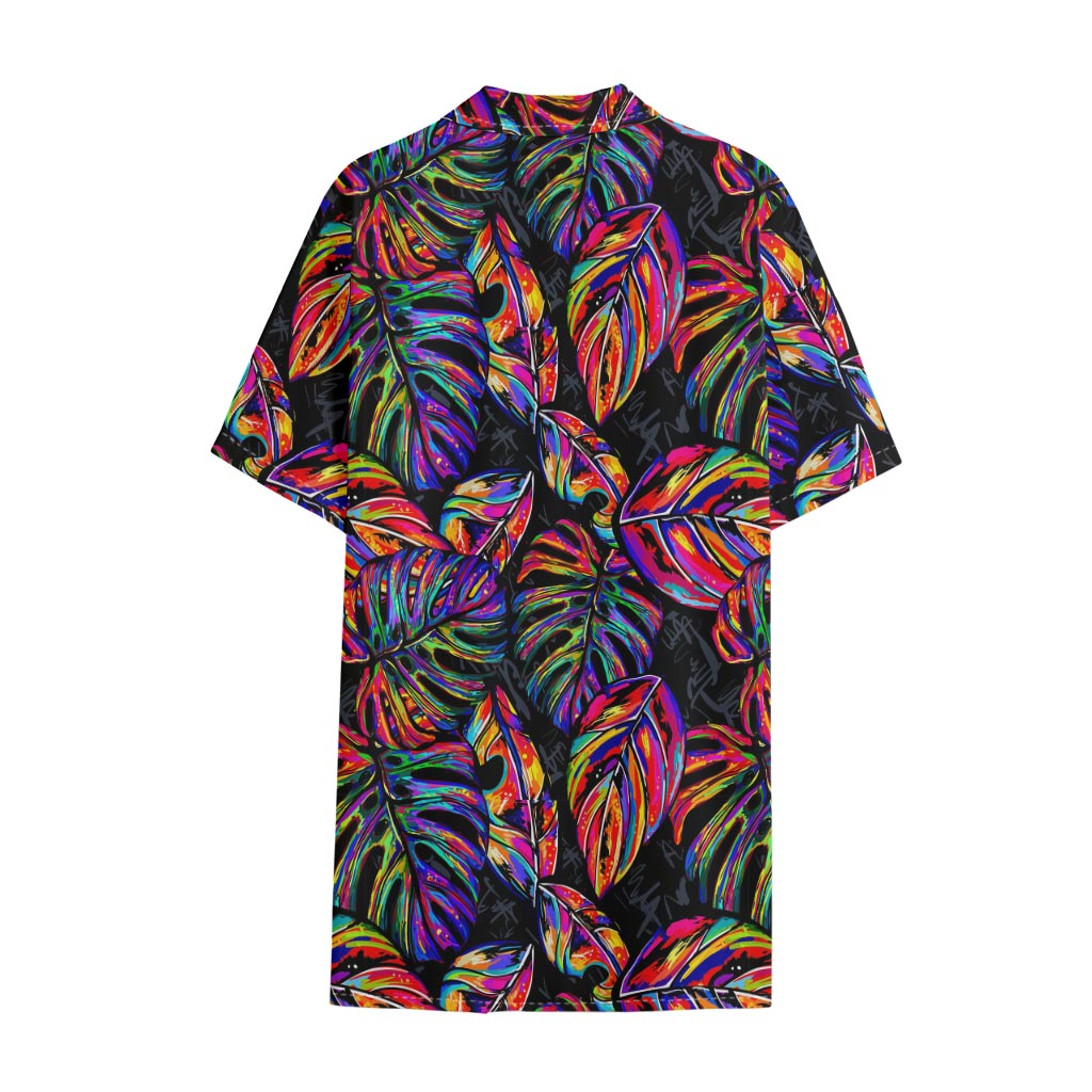 Colorful Leaf Tropical Pattern Print Cotton Hawaiian Shirt