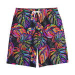 Colorful Leaf Tropical Pattern Print Cotton Shorts