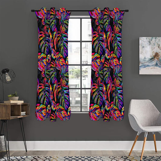 Colorful Leaf Tropical Pattern Print Curtain