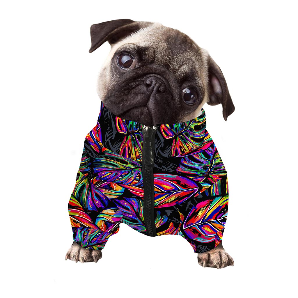 Colorful Leaf Tropical Pattern Print Dog Zip Up Jacket