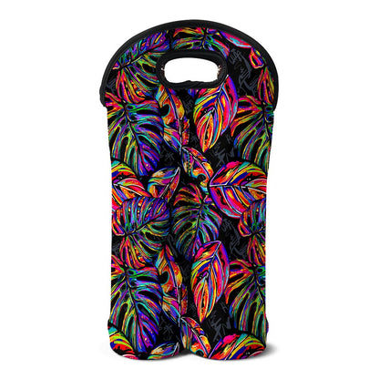 Colorful Leaf Tropical Pattern Print Double Neoprene Wine Tote