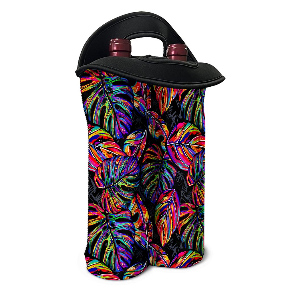 Colorful Leaf Tropical Pattern Print Double Neoprene Wine Tote