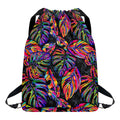 Colorful Leaf Tropical Pattern Print Drawstring Backpack
