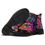 Colorful Leaf Tropical Pattern Print Flat Ankle Boots