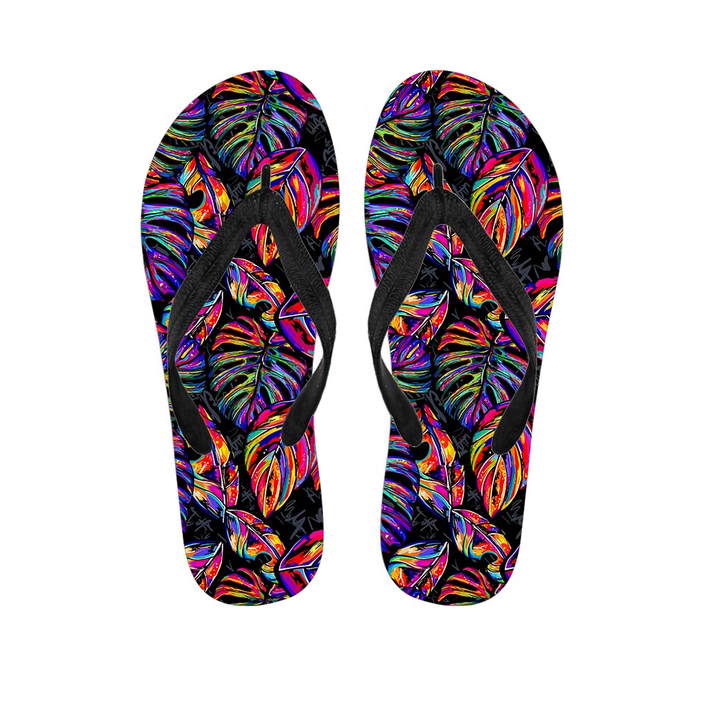 Colorful Leaf Tropical Pattern Print Flip Flops