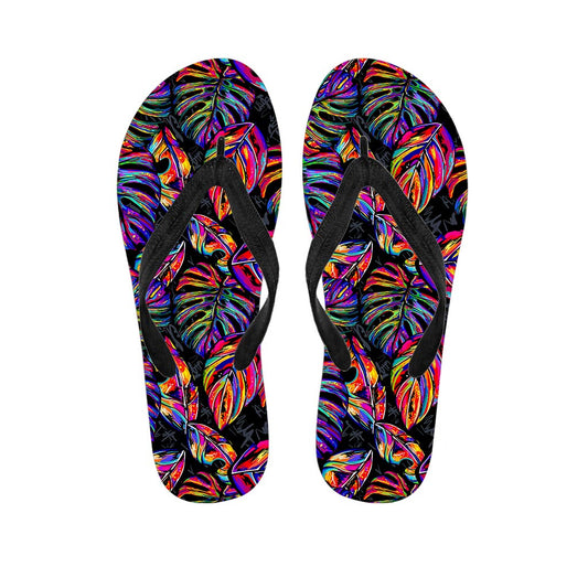 Colorful Leaf Tropical Pattern Print Flip Flops