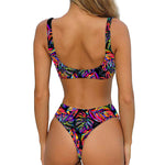Colorful Leaf Tropical Pattern Print Front Bow Tie Bikini
