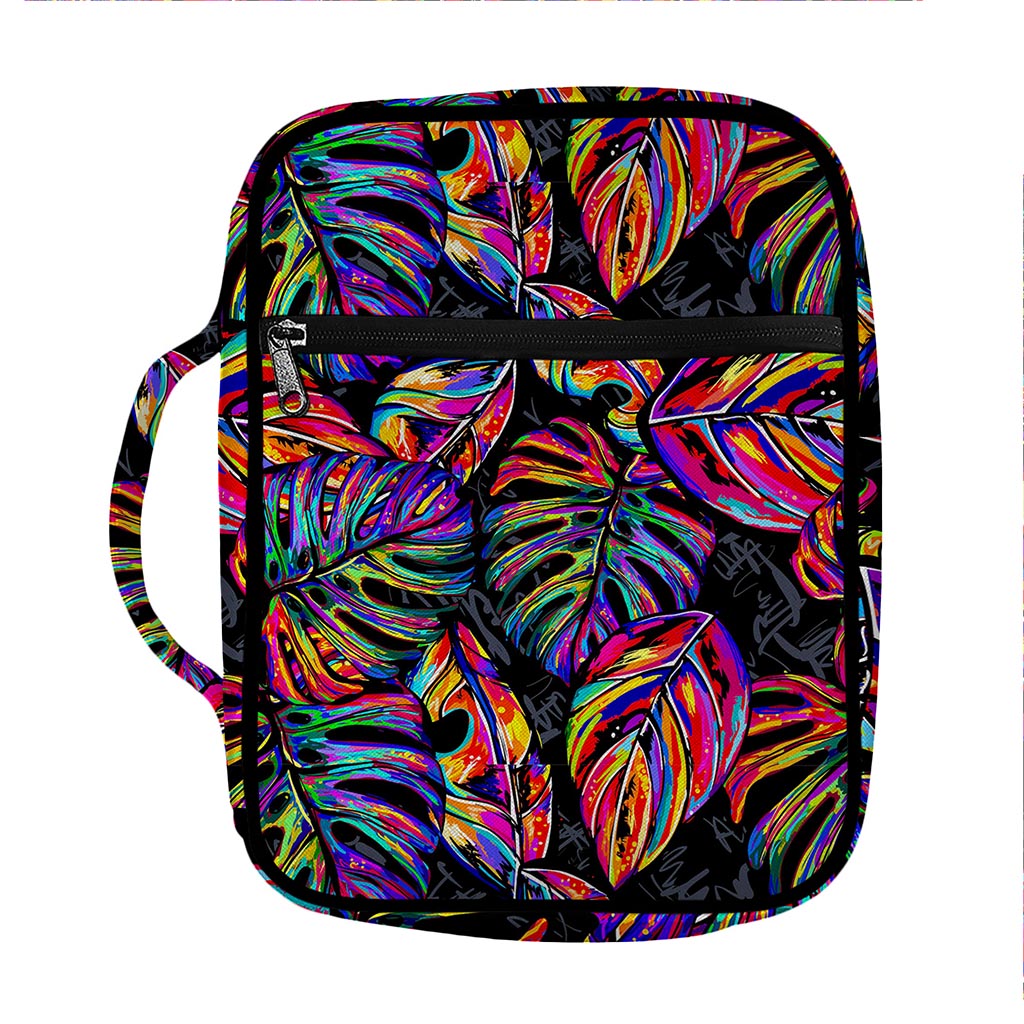 Colorful Leaf Tropical Pattern Print Front Pocket Bible Bag