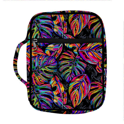 Colorful Leaf Tropical Pattern Print Front Pocket Bible Bag