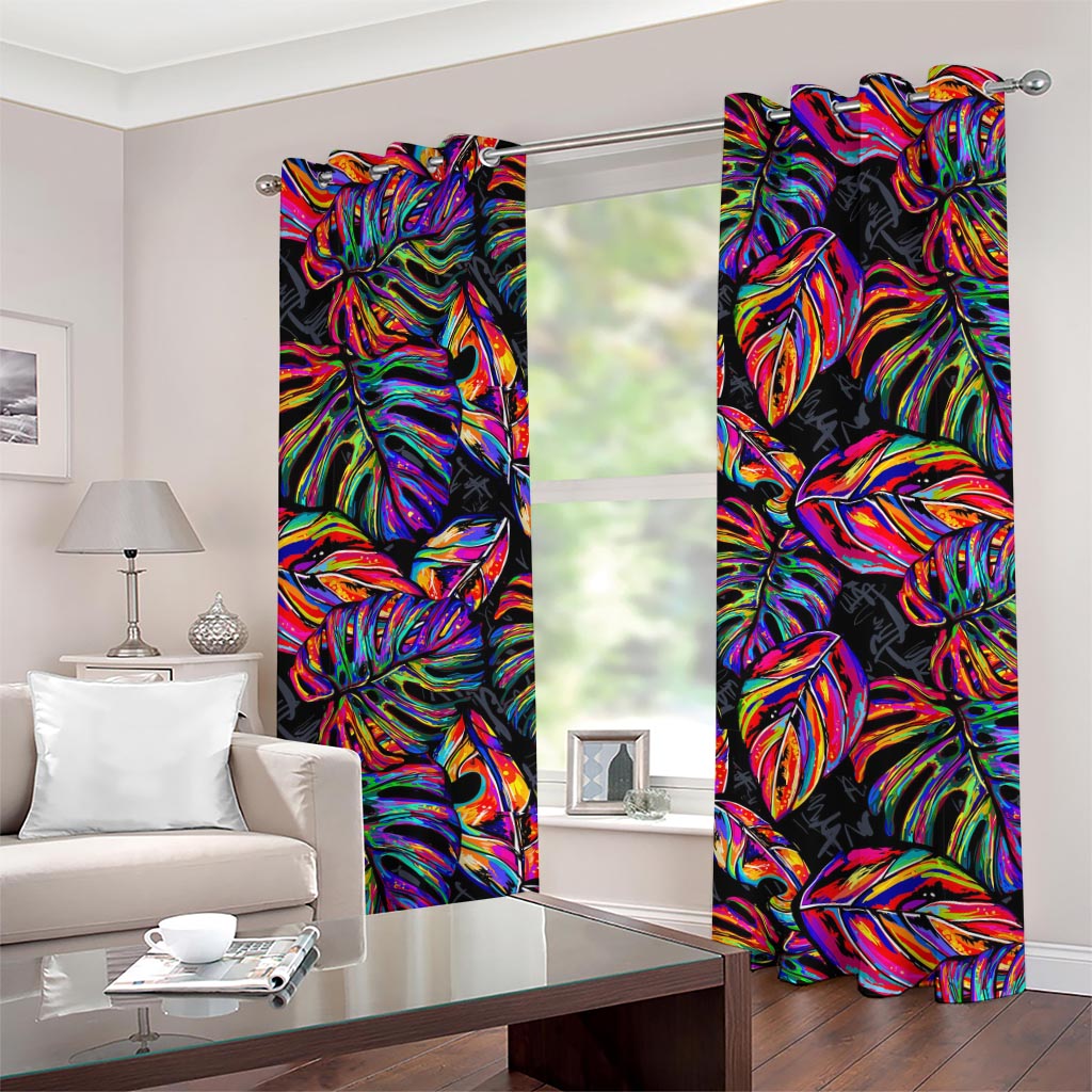 Colorful Leaf Tropical Pattern Print Grommet Curtains