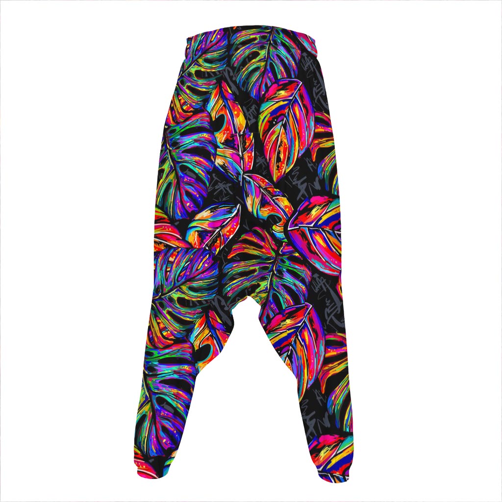 Colorful Leaf Tropical Pattern Print Hammer Pants