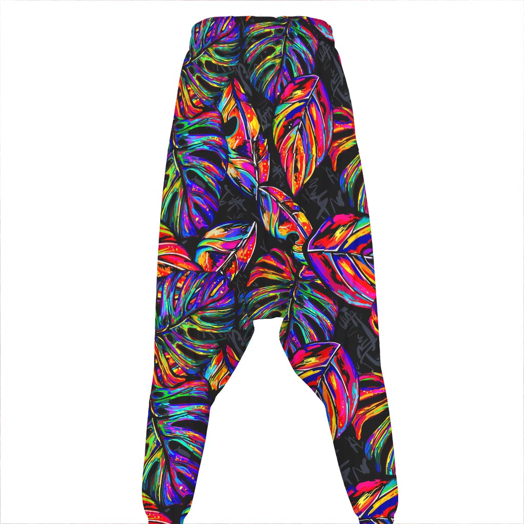 Colorful Leaf Tropical Pattern Print Hammer Pants